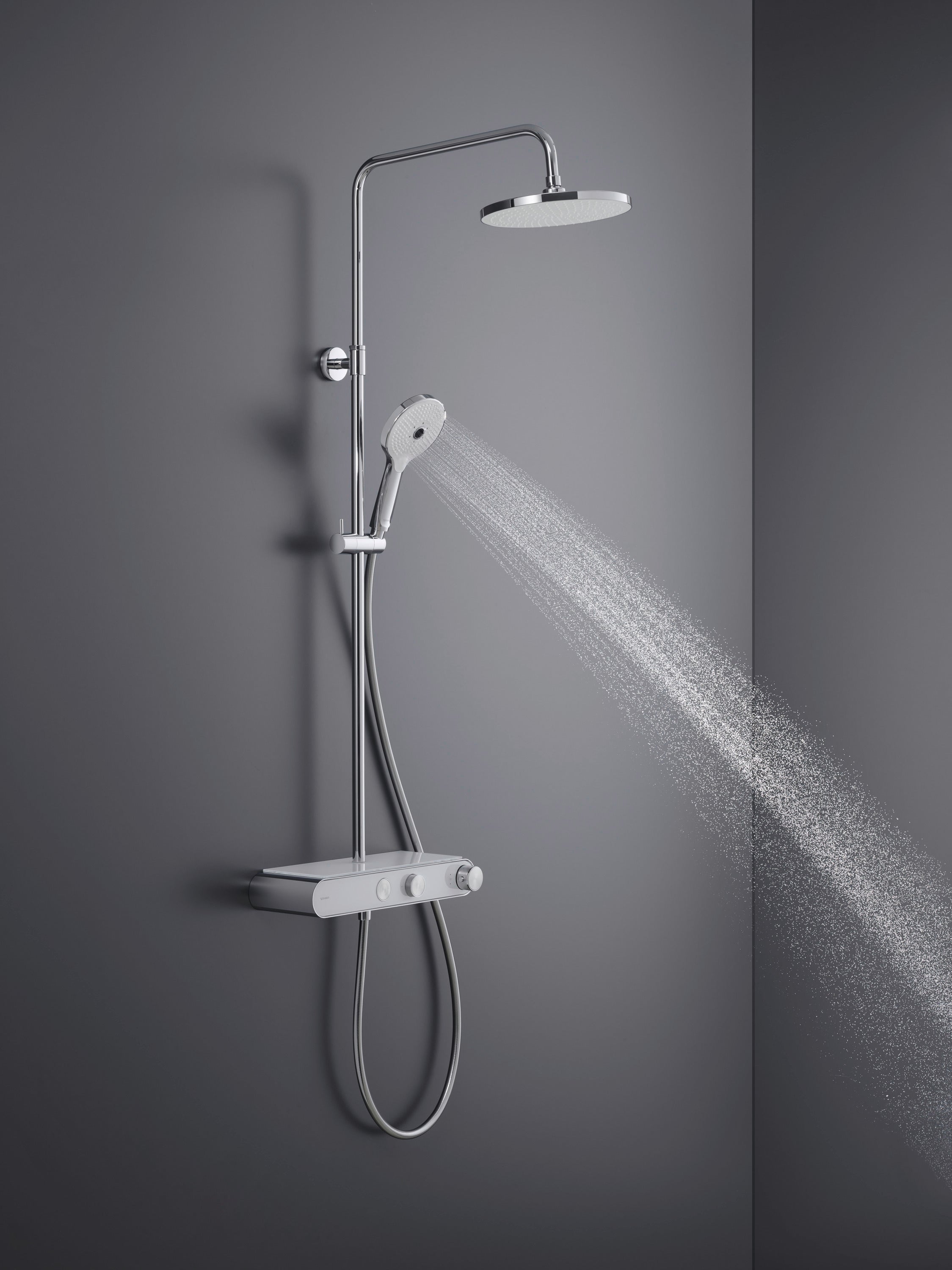 Duravit MinusFlow termostatisk Shower System med hylde, Krom|Hvid højglans
