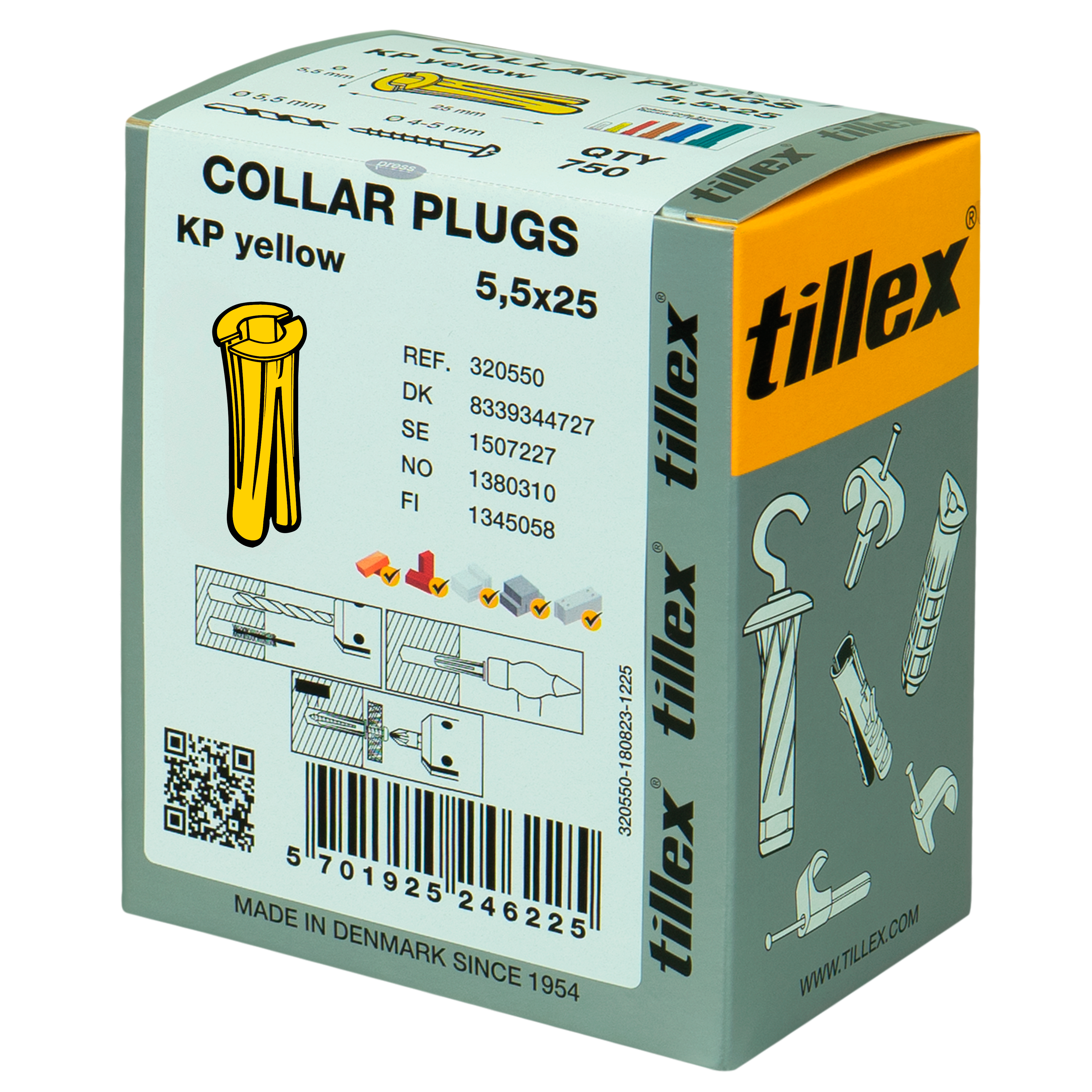 Plugs gul 5,5x25mm 750 stk i æske