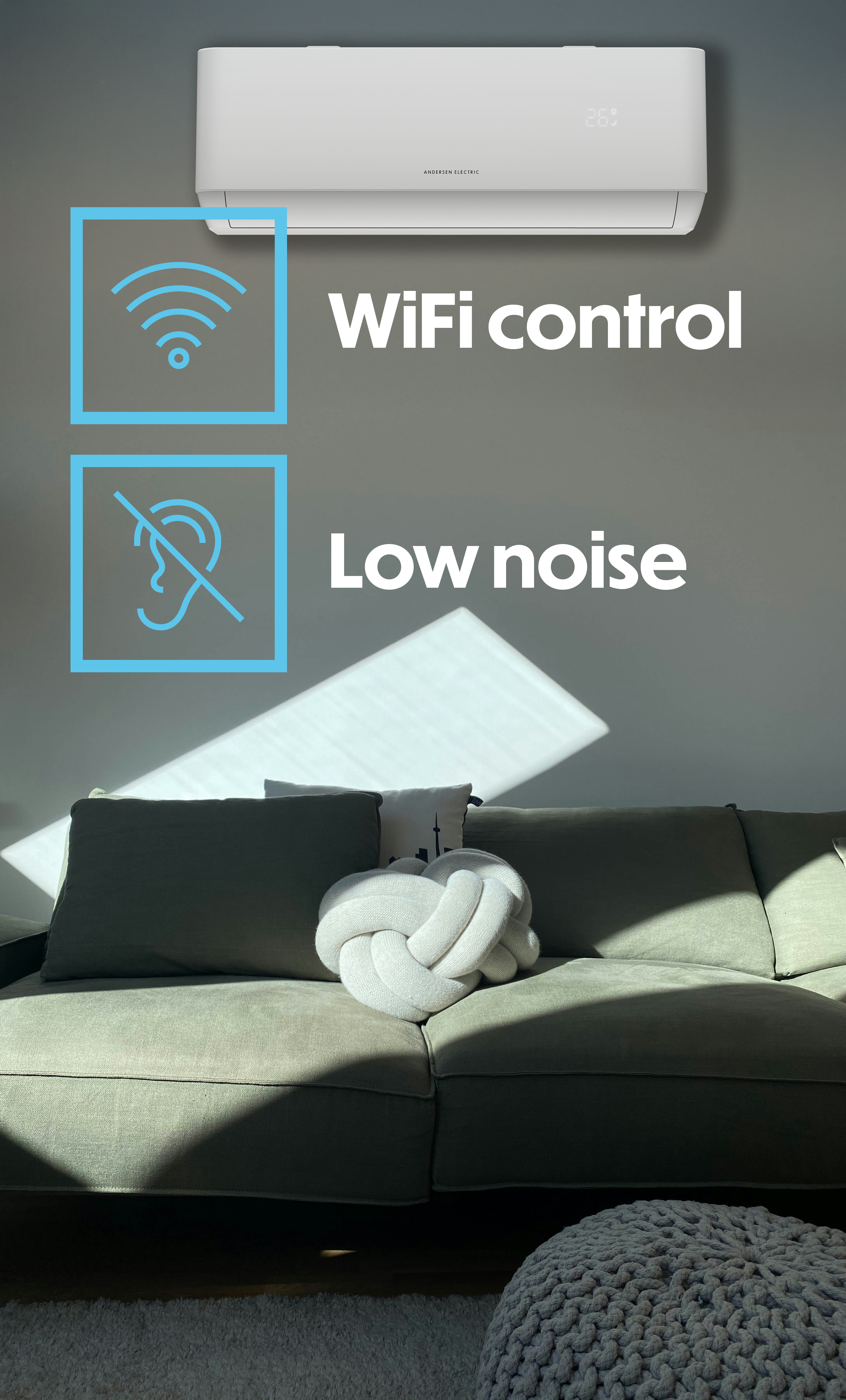 Varmepumpe/Aircondition Mat Pro 12 med WiFi 4,9kW, indedel, hvid