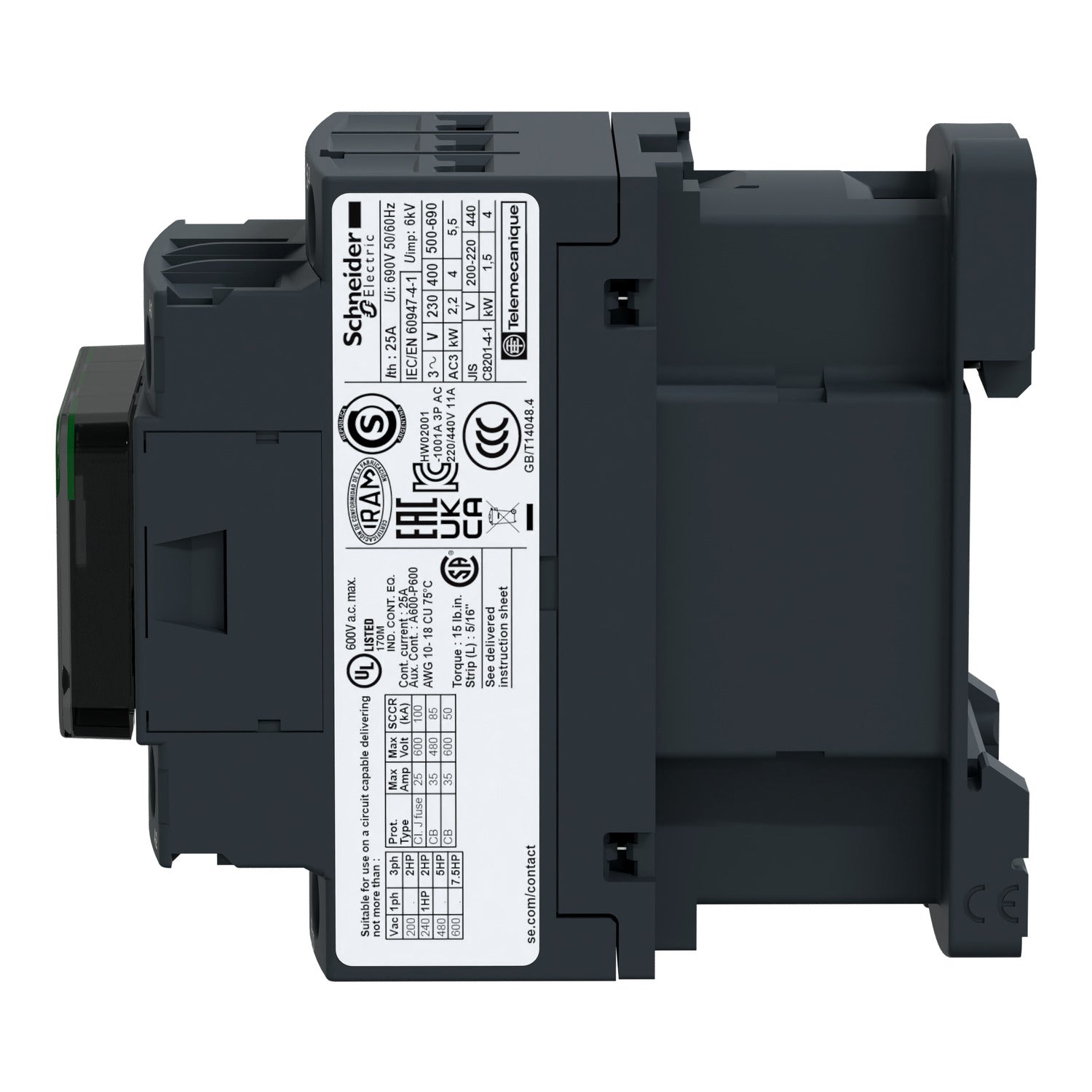 TeSys D kontaktor LC1D12BL 3P(3 NO) - AC-3 - <= 440 V 12 A - 24 V DC spole
