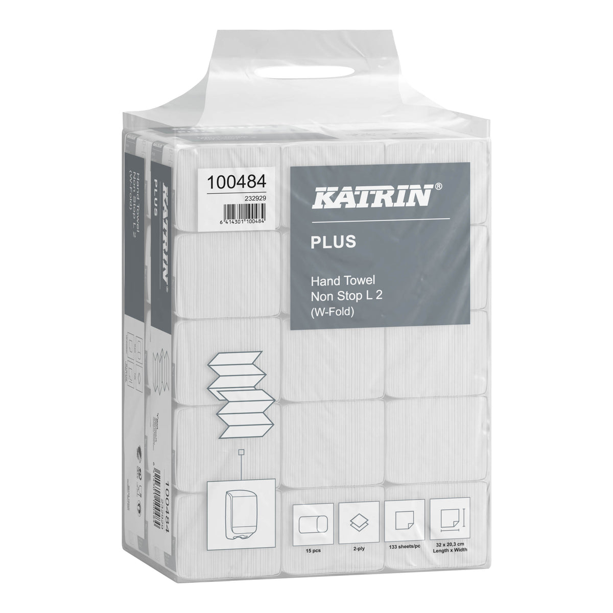 Katrin håndklædeark 100484 Plus, W-fold, 2-lags, hvid, 133 ark