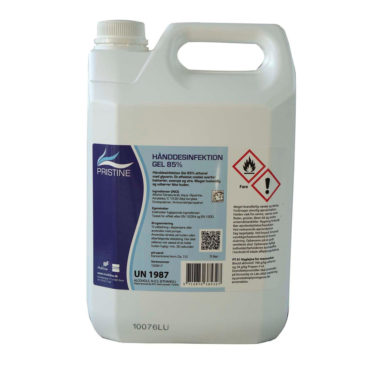 Pristine hånddesinfektion gel, 85% Ethanol m/Glycerin, 5 ltr