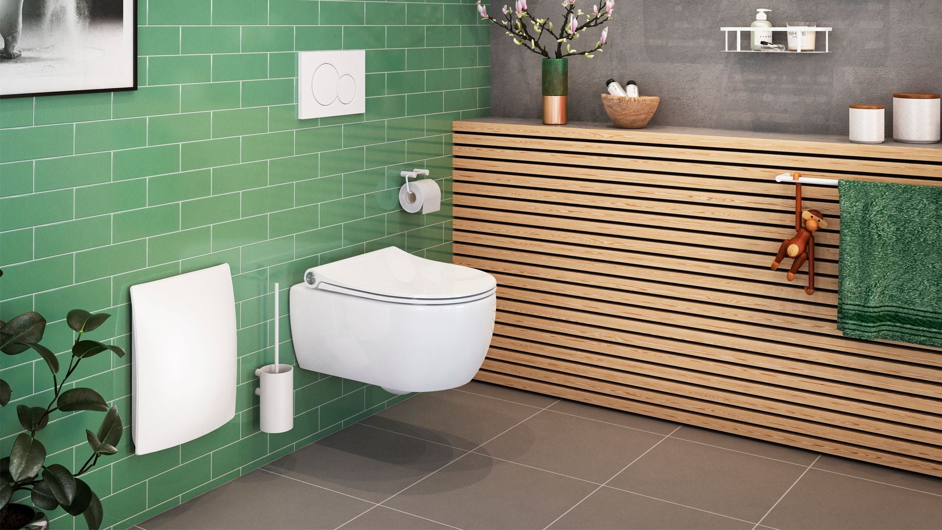 Toiletbørste t/væg m/stål skaft mat hvid