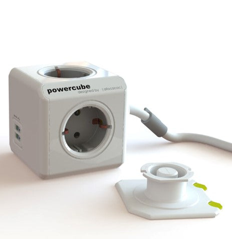 PowerCube extended  dobbelt USB + 4 udtag med 1,5 meter ledning